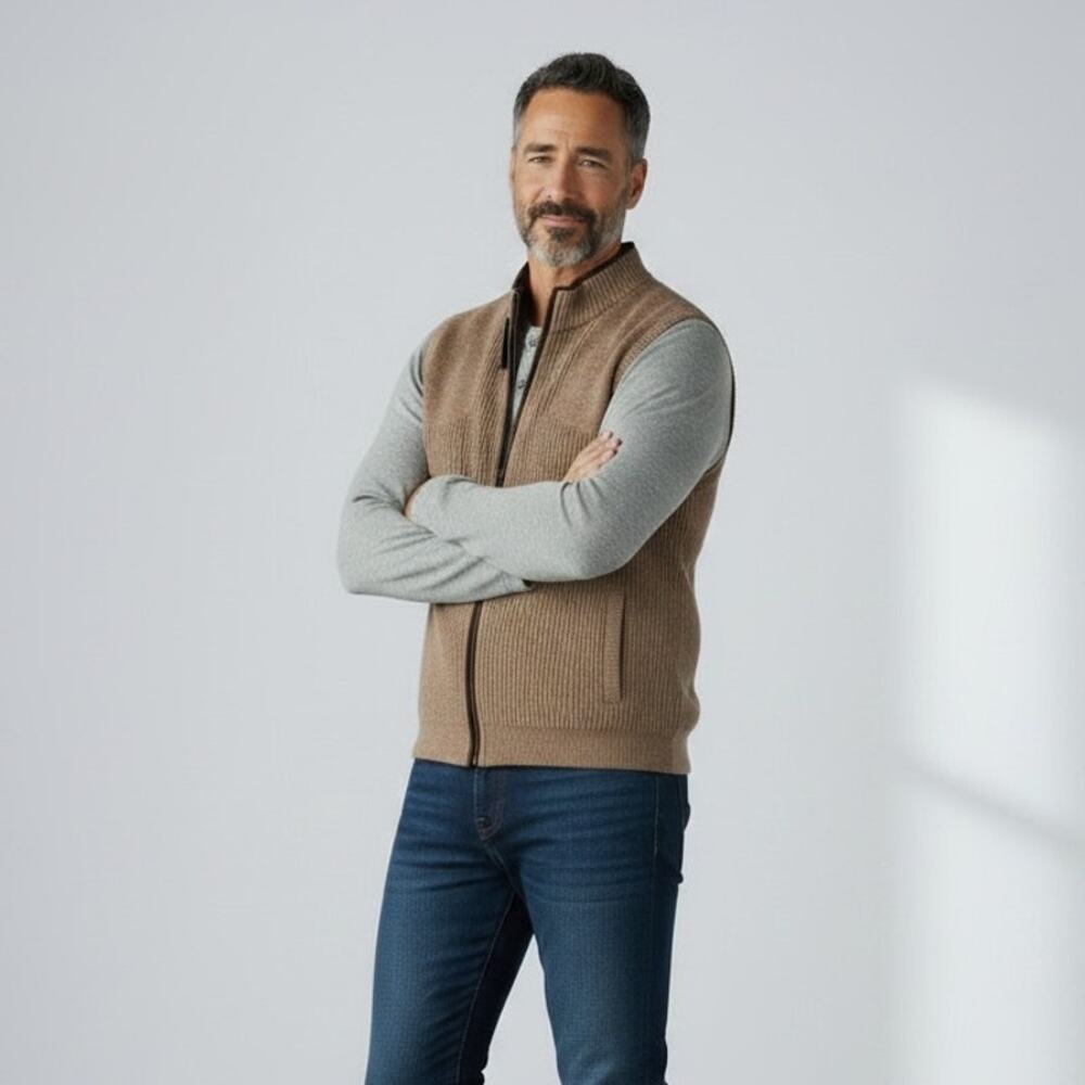 L.L. Bean Waterfowl Sweater Vest NWT Men's Sz L Sable Merino Lambs' Wool Knit